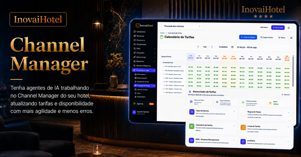 Tela do módulo Channel manager da Inovaihotel